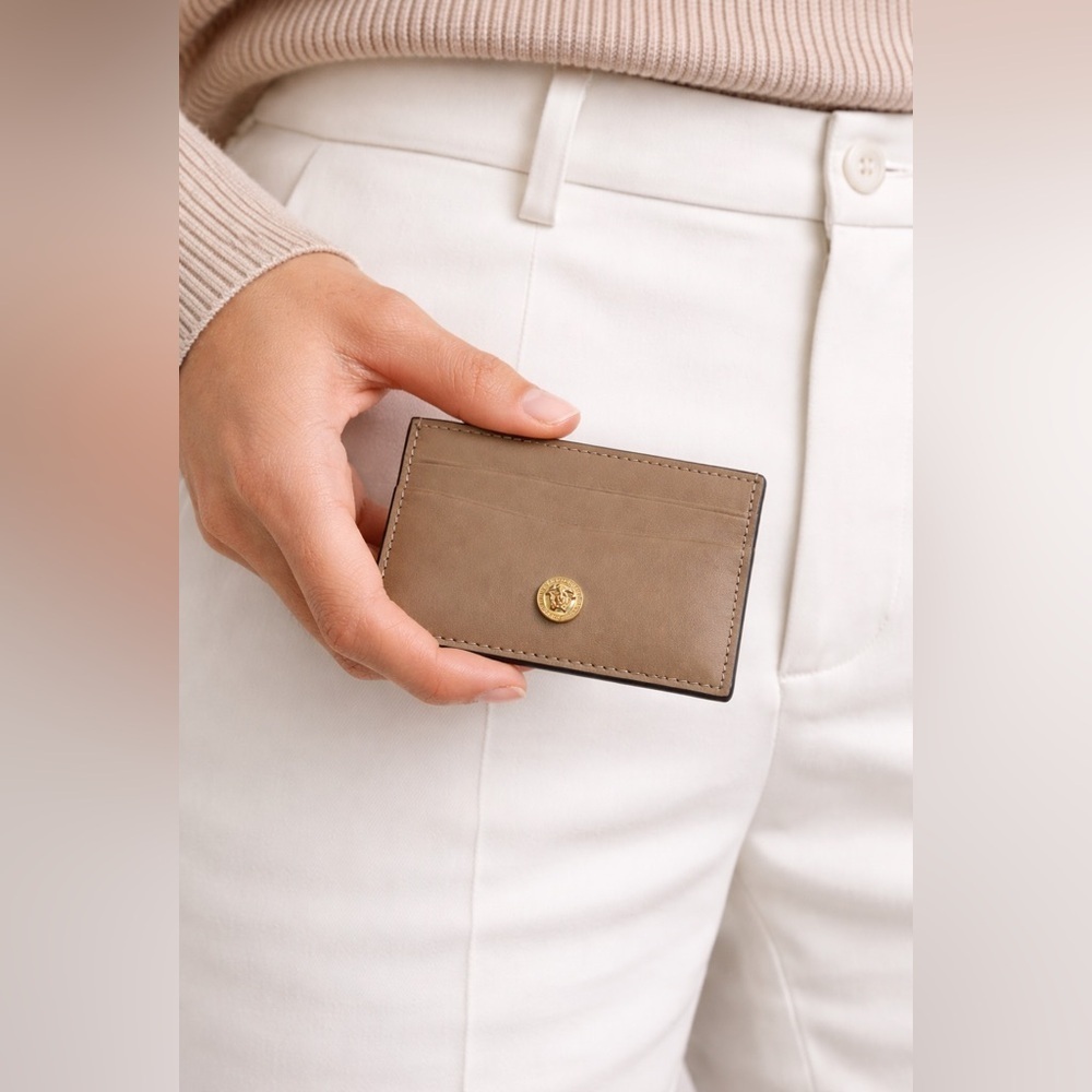 Versace Tan and Gold Card Holder NWT. Unisex